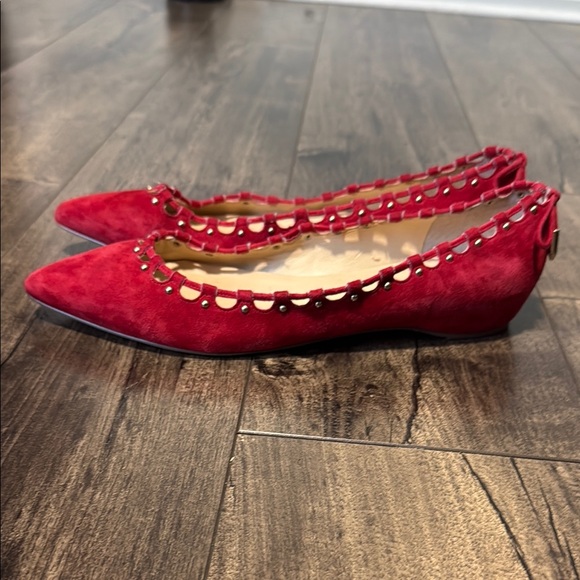 Ivanka Trump Red Suede Flats with Cutout Design - Picture 2 of 7